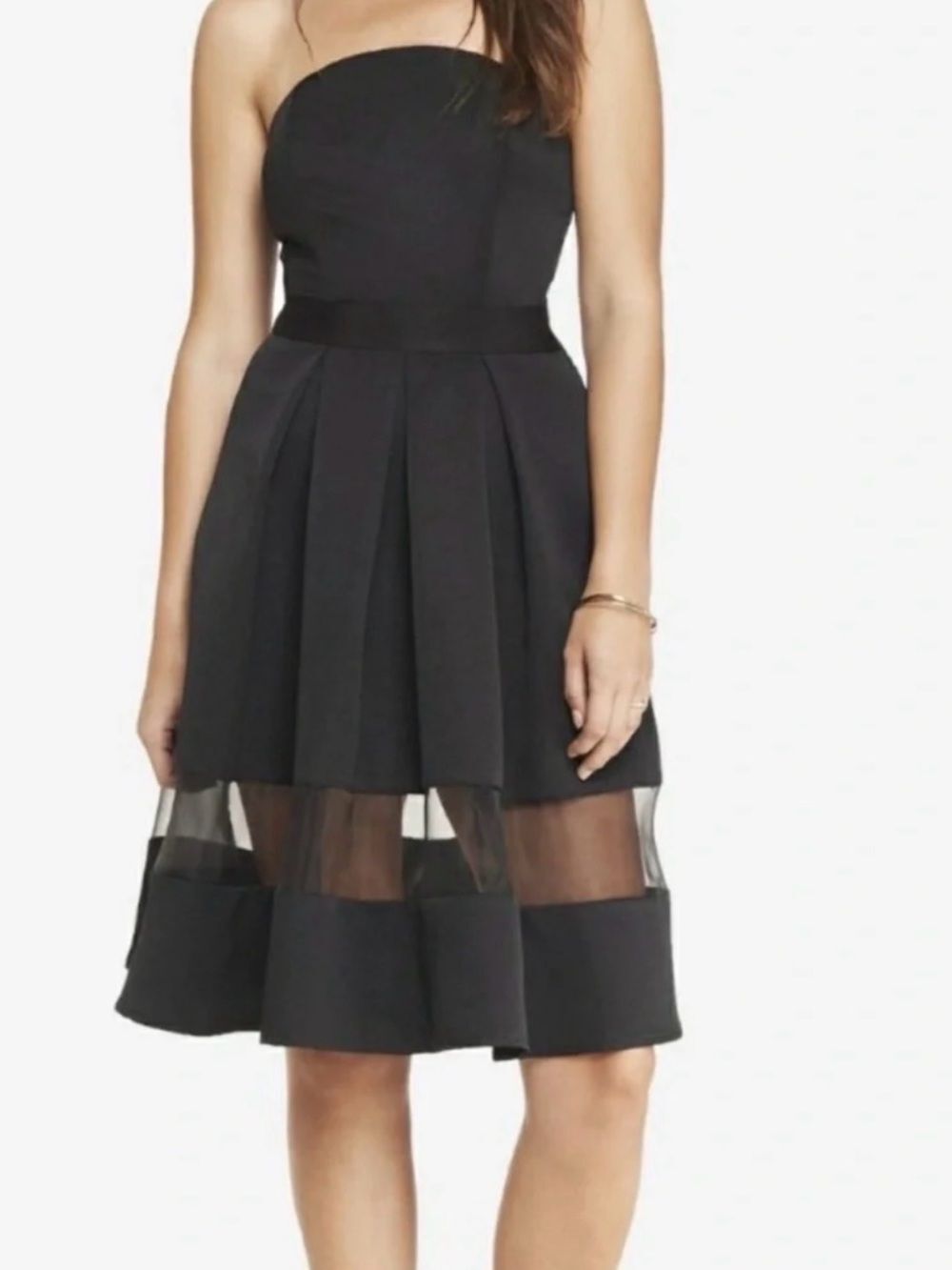 Express Studio Women's Size 2 Black Strapless Pleated Dress With Mesh Insert